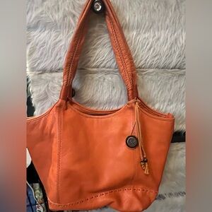 Orange Leather Tote Bag